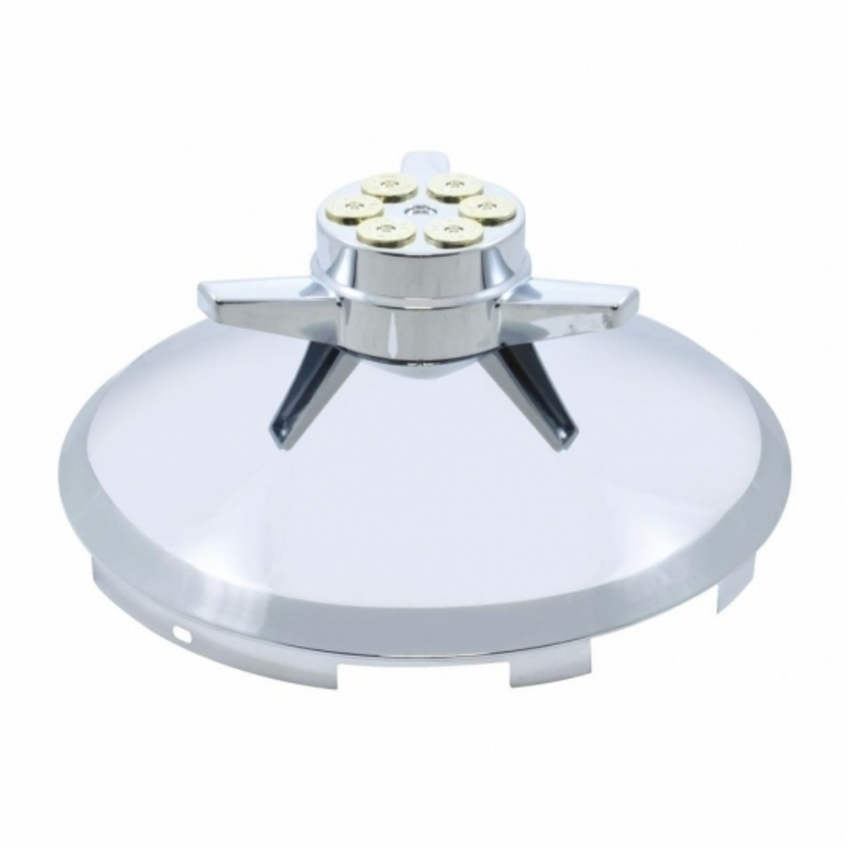 6 Uneven Notched Stainless Front Hubcap With Gun Cylinder Spinner - 7/16" Lip