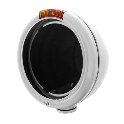 Stainless Steel "Classic" Headlight No Bulb & Turn Signal Light - Amber Lens