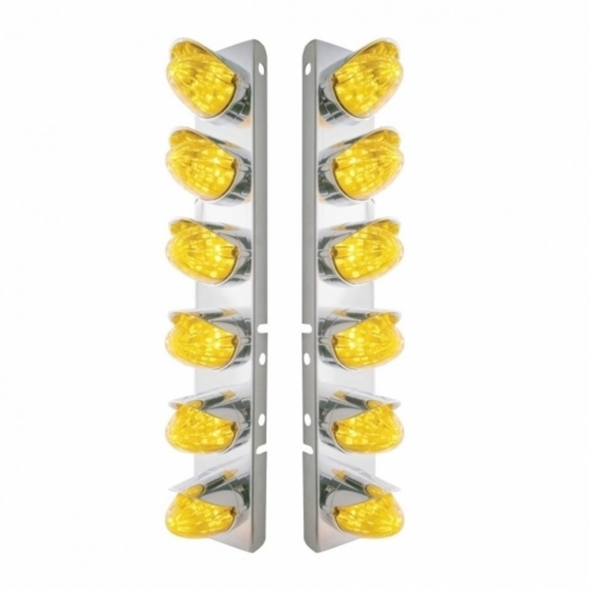 SS Front Air Cleaner Bracket With 12X 19 LED Watermelon Lights & Visors For Peterbilt-Amber LED & Lens