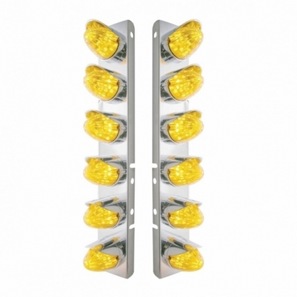 SS Front Air Cleaner Bracket With 12X 19 LED Watermelon Lights & Visors For Peterbilt-Amber LED & Lens