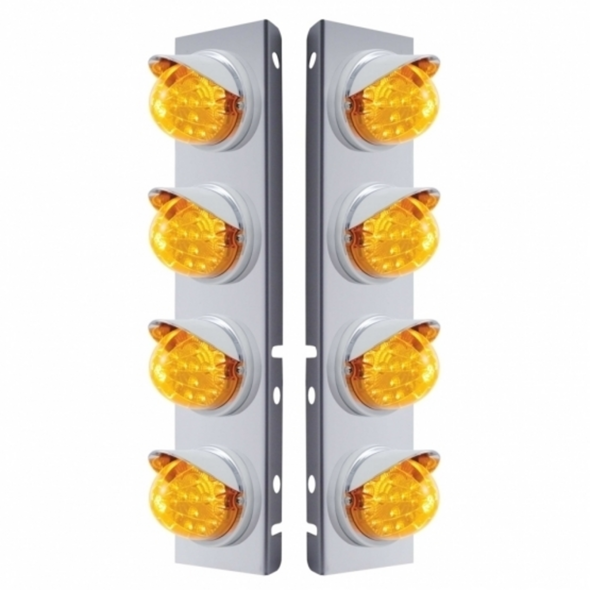 SS Front Air Cleaner Bracket With 8X 17 LED Reflector Lights & Visors For Peterbilt-Amber LED & Lens