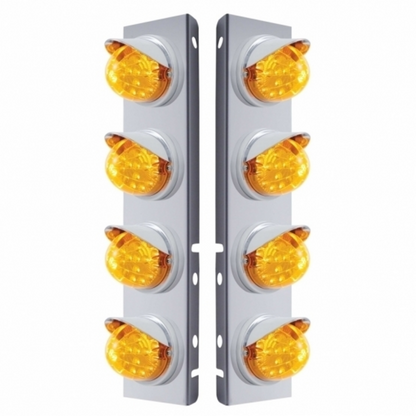 SS Front Air Cleaner Bracket With 8X 17 LED Reflector Lights & Visors For Peterbilt-Amber LED & Lens