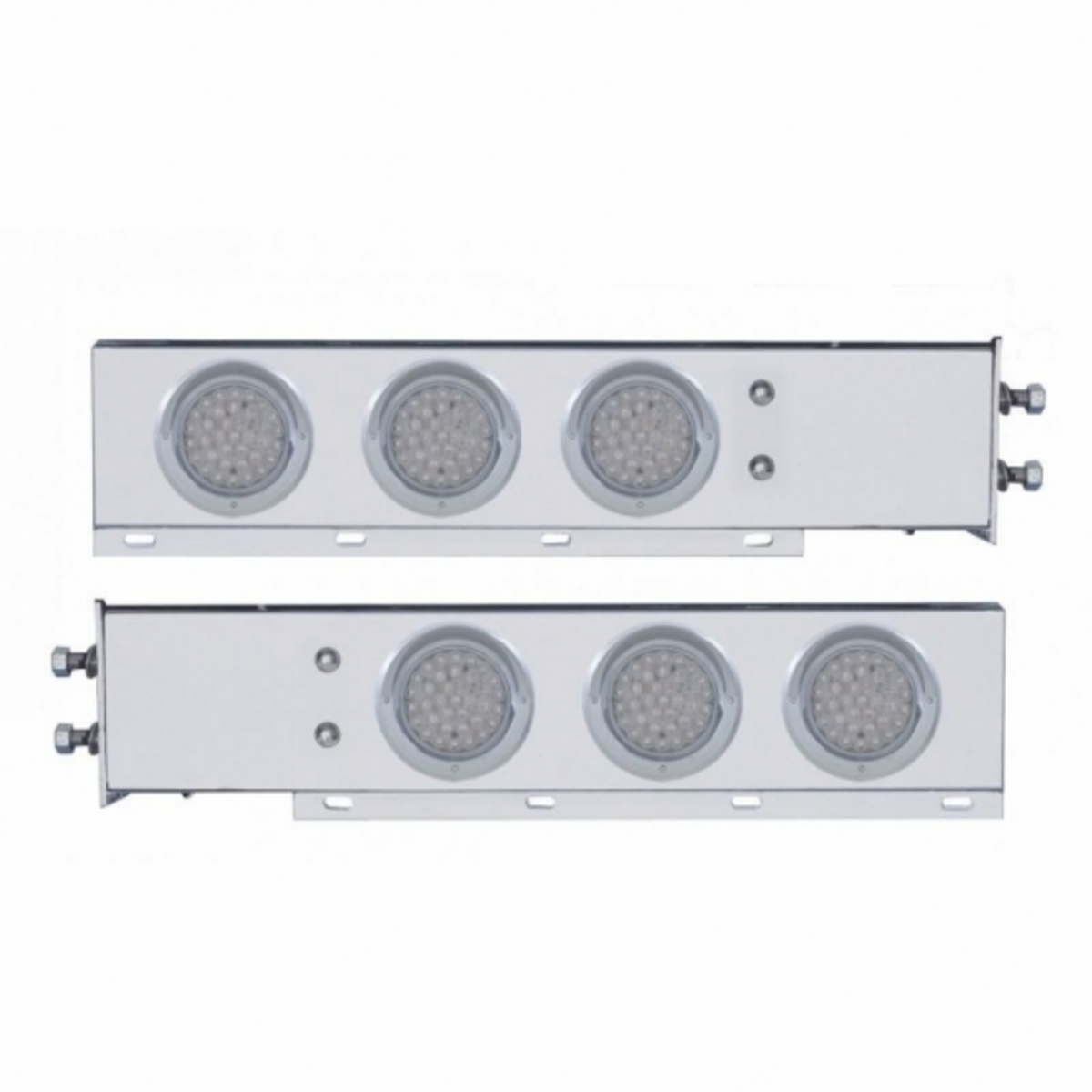 2.5" Bolt Pattern Chrome Spring Loaded Bar W/6X 36 LED 4" Lights & Visors -Red LED/Clear Lens (Pair)