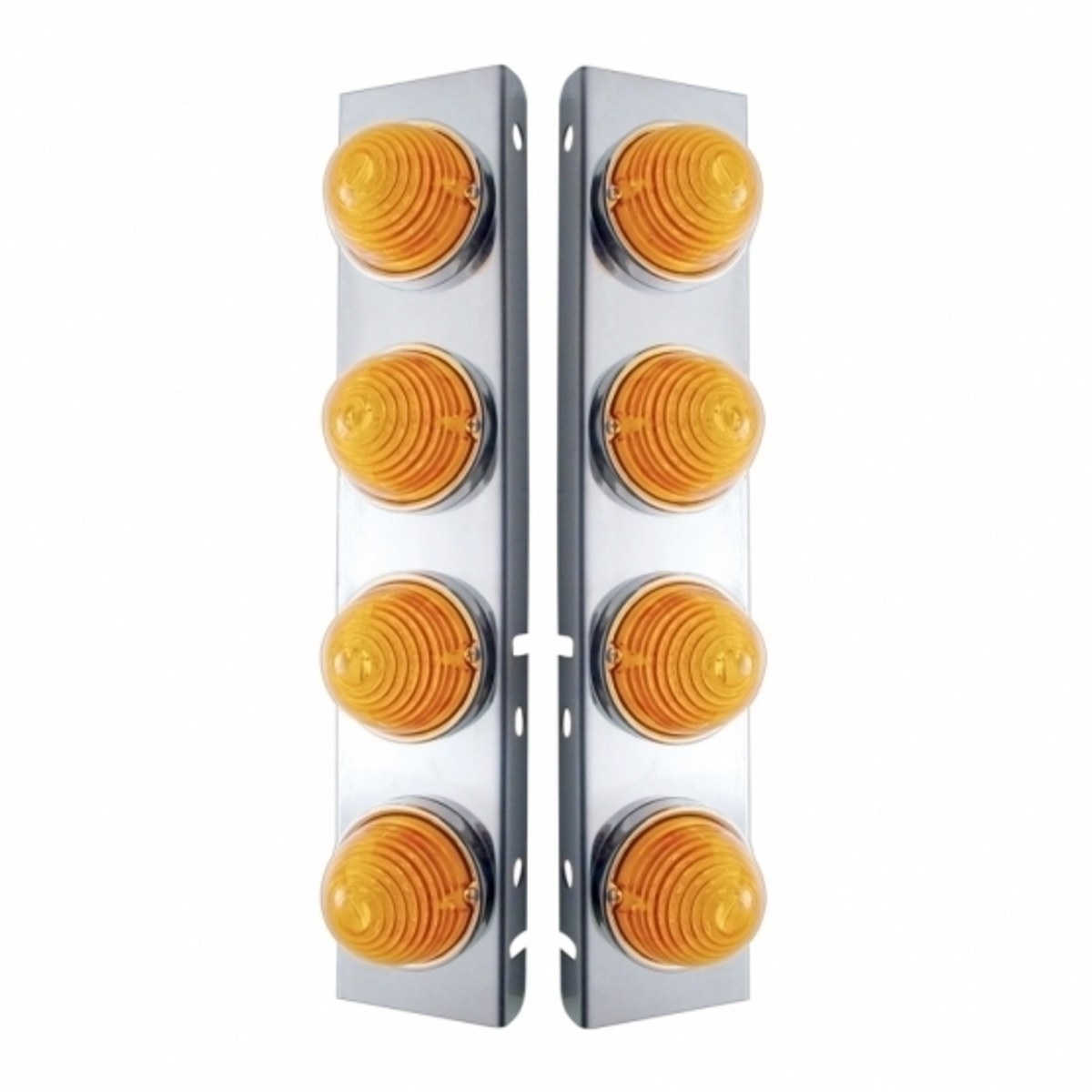 SS Front Air Cleaner Bracket W/8X 17 LED Beehive Lights & SS Bezels For Peterbilt -Amber LED & Lens (Pair)