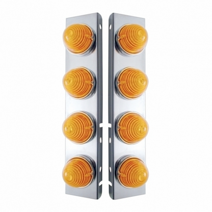 SS Front Air Cleaner Bracket W/8X 17 LED Beehive Lights & SS Bezels For Peterbilt -Amber LED & Lens (Pair)