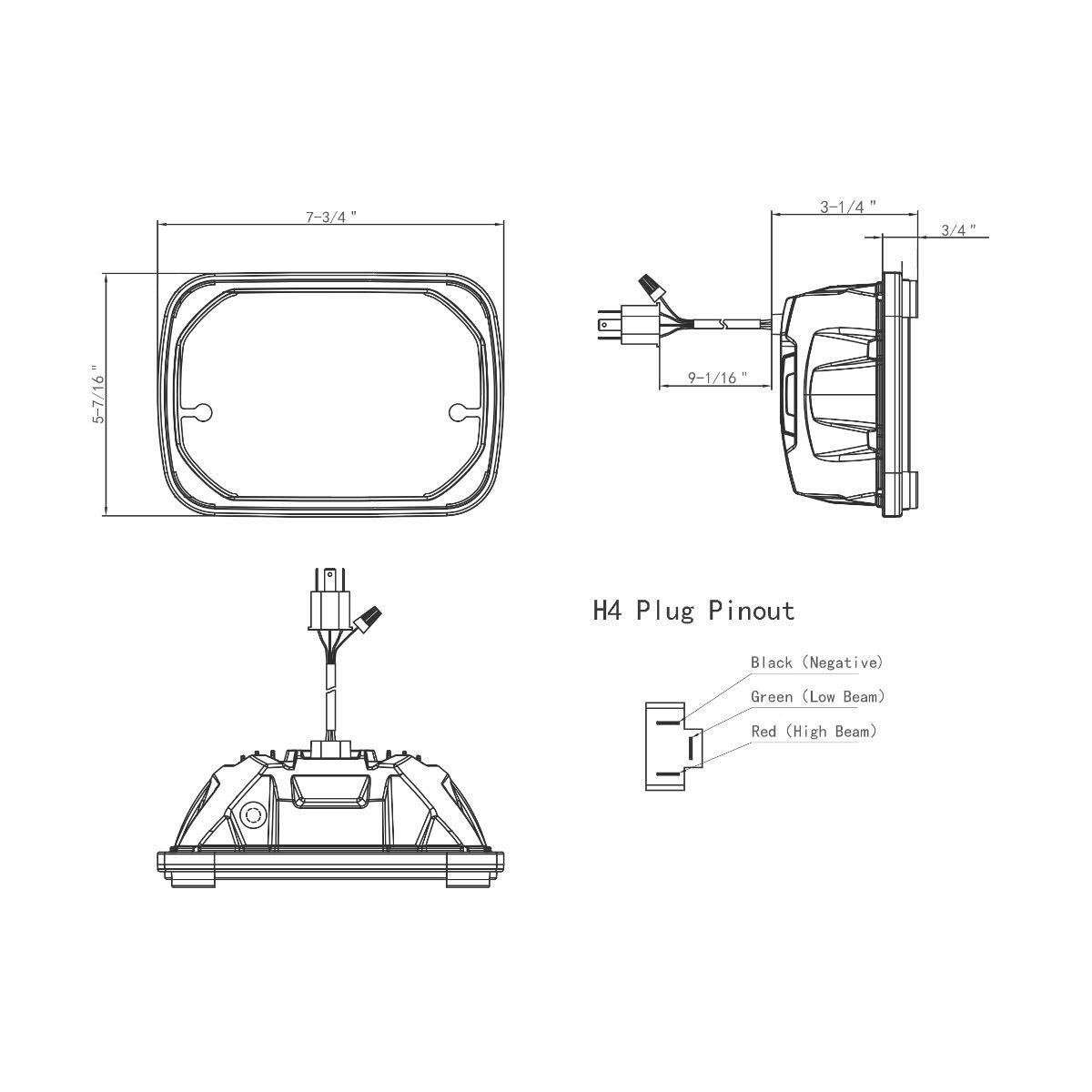 ULTRALIT - Heated 5" X 7" LED Headlight With White Position Light