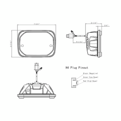 ULTRALIT - Heated 5" X 7" LED Headlight With White Position Light