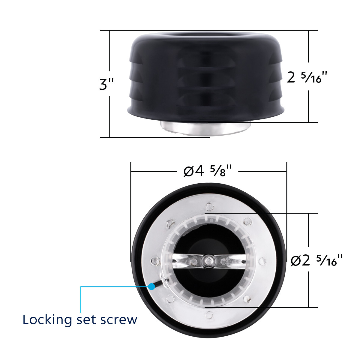 4" Round Short Neck Louvered Air Cleaner For Carburetors With 2-5/16" Neck-Black