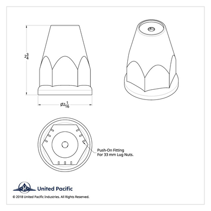 33mm X 2-3/4" Chrome Plastic Nut Covers With Flange - Push-On -Red Reflector (20-Pack)