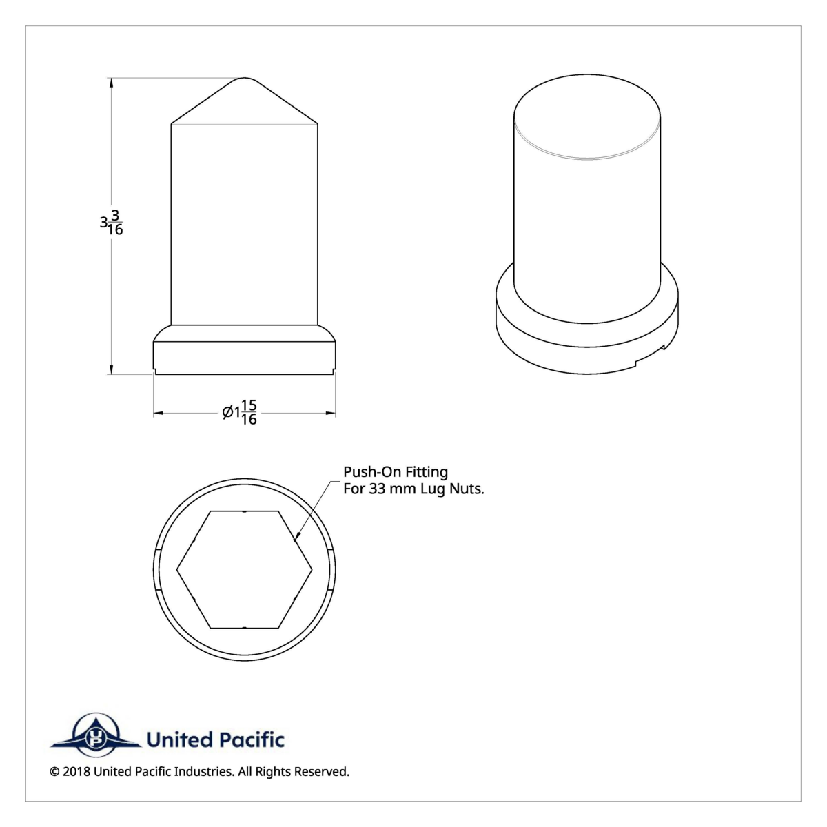 33mm X 3-3/16" Chrome Plastic Pointed Nut Covers With Flange - Push-On (60-Pack)