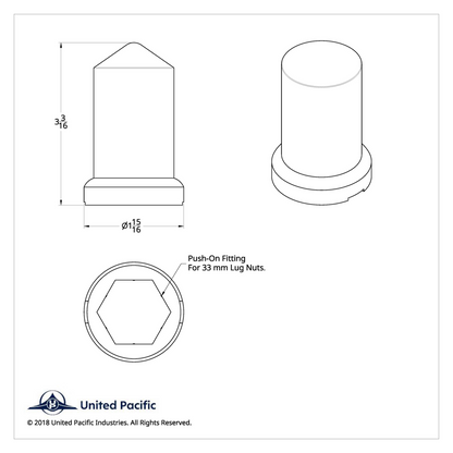 33mm X 3-3/16" Chrome Plastic Pointed Nut Covers With Flange - Push-On (60-Pack)