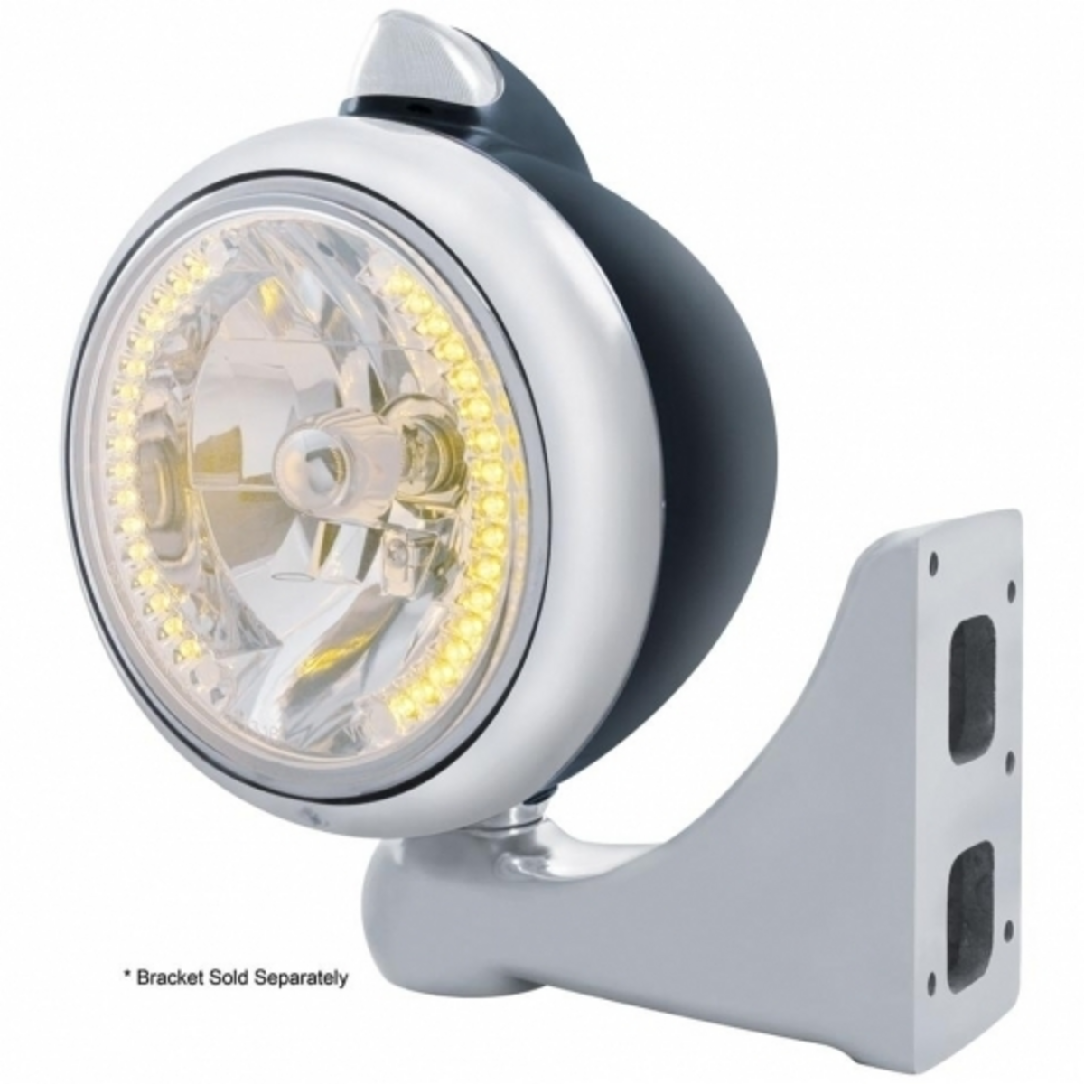 Black Guide 682-C Headlight H4 With 34 Amber LED & Original Style LED Signal-Clear Lens
