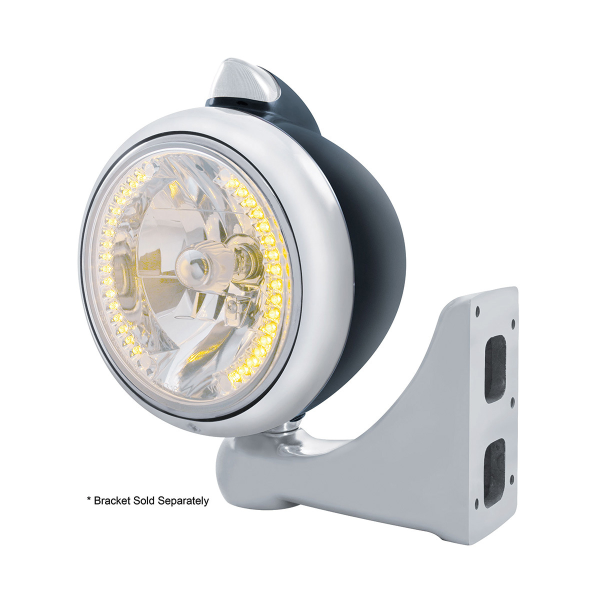 Black Guide 682-C Headlight H4 With 34 Amber LED & Original Style LED Signal-Clear Lens