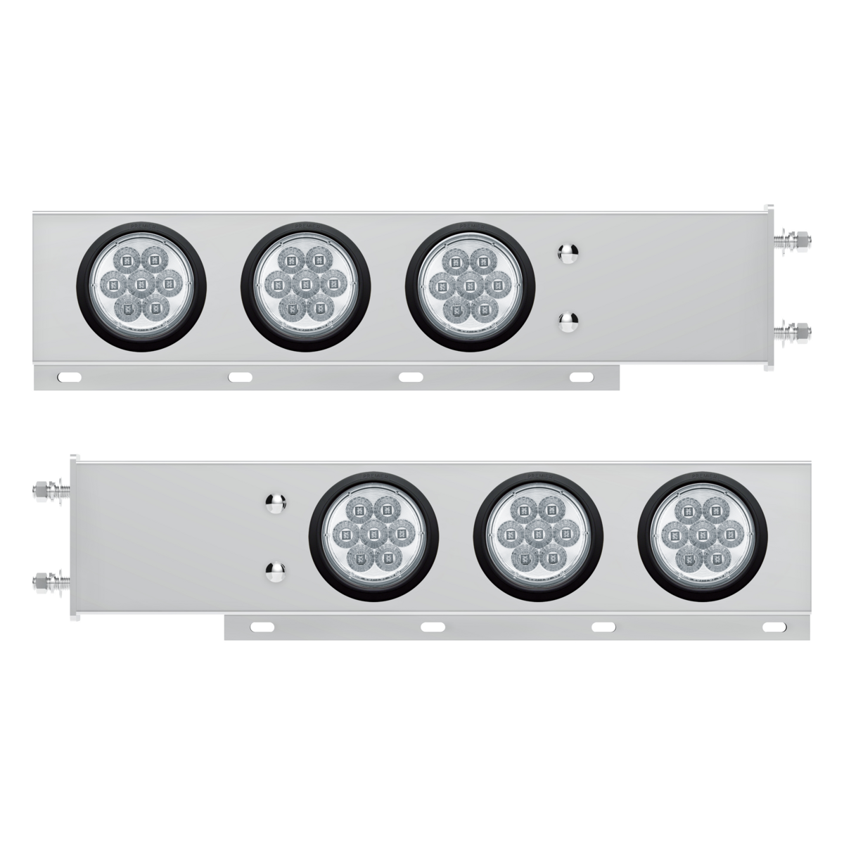 3-3/4" Bolt Pattern Deluxe SS Spring Loaded Bar W/6X 7 Red LED 4" Reflector Light -Clear Lens (Pair)