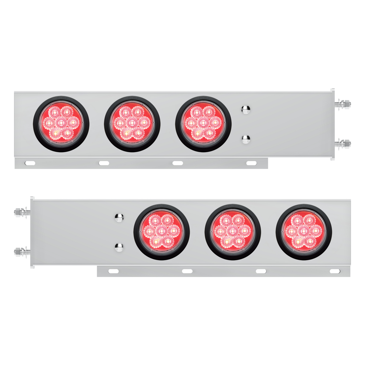 3-3/4" Bolt Pattern Deluxe SS Spring Loaded Bar W/6X 7 Red LED 4" Reflector Light -Clear Lens (Pair)