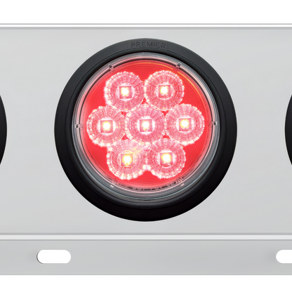 3-3/4" Bolt Pattern Deluxe SS Spring Loaded Bar W/6X 7 Red LED 4" Reflector Light -Clear Lens (Pair)