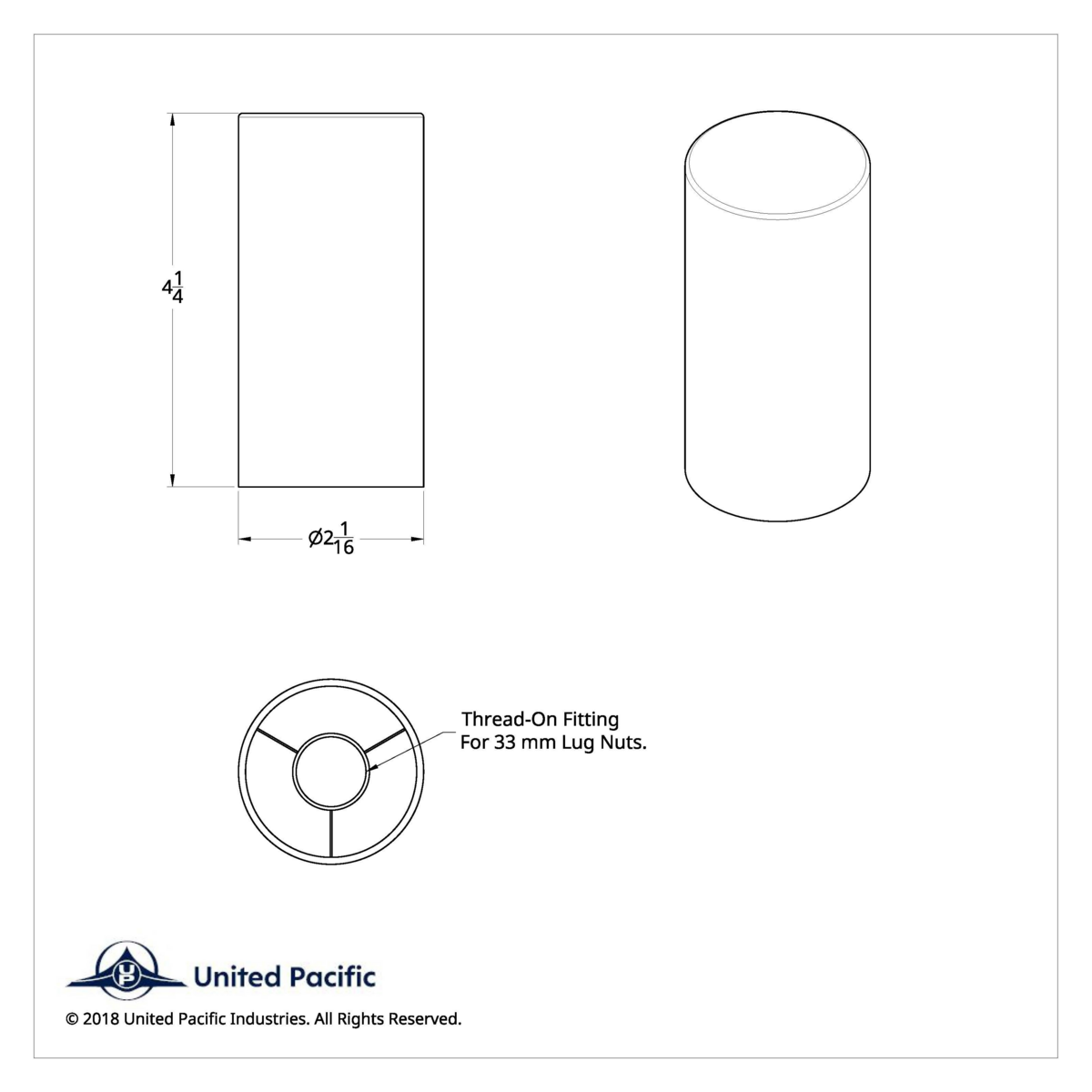 33mm X 4-1/4" Matte Black Tall Cylinder Nut Cover - Thread-On (Bulk)