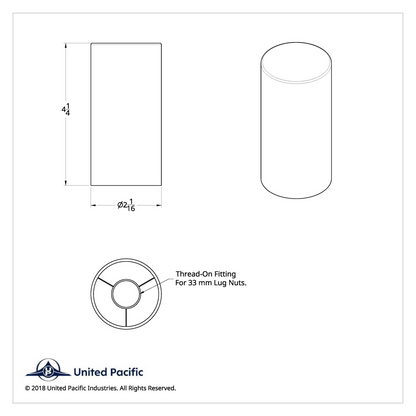 33mm X 4-1/4" Matte Black Tall Cylinder Nut Cover - Thread-On (Bulk)