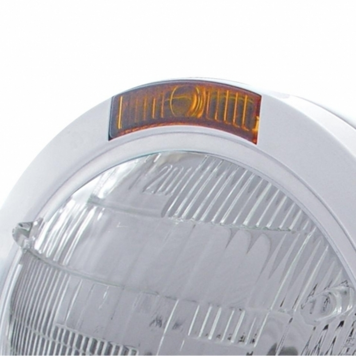 Stainless Steel Bullet Classic Headlight 6014 Bulb & Turn Signal - Amber Lens