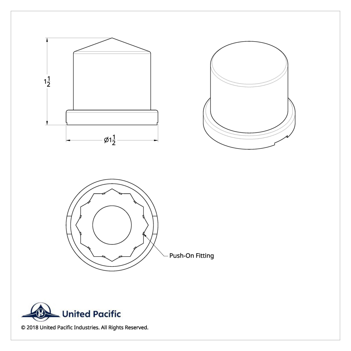 15/16" X 1-1/2" Chrome Plastic Pointed Nut Cover - Push-On