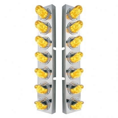 SS Front Air Cleaner Brkt With 14X 11 Amber LED Watermelon Light & Visor Bezel For KW Trucks-Amber Lens