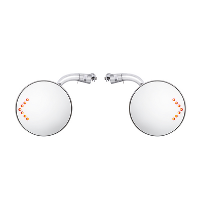 4" Curved Arm Peep Mirror Bundle With Convex Mirror Glass & LED Turn Signal (Pair)