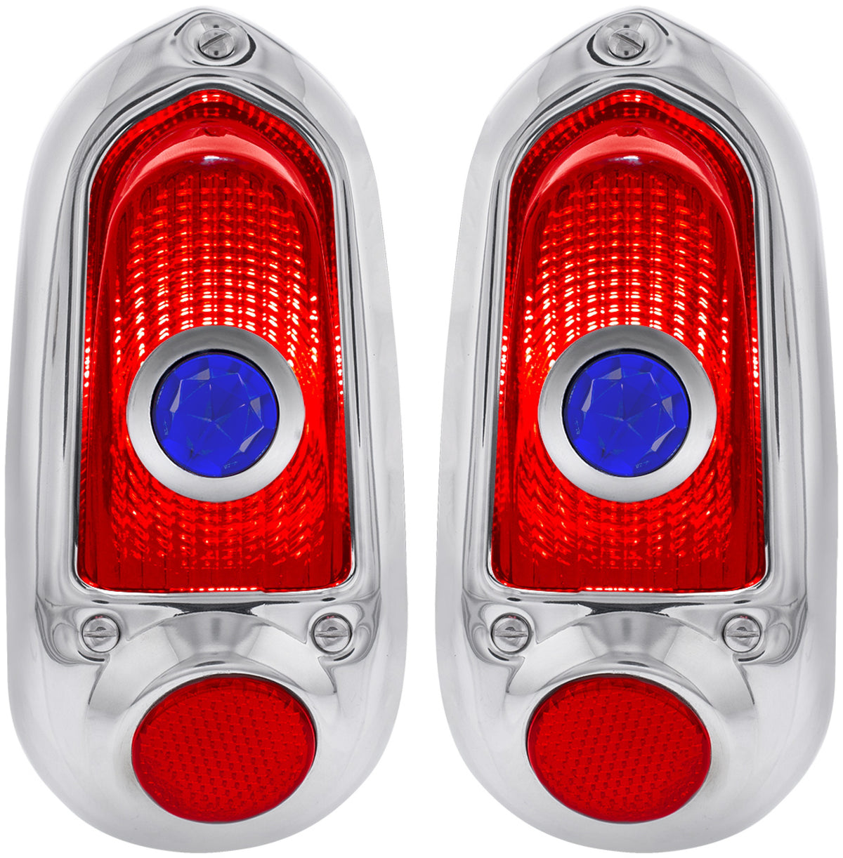 Tail Light Assembly With Stainless Steel Housing & Blue Dot For 1949-50 Chevy Passenger Car - L/H and R/H (2pcs)