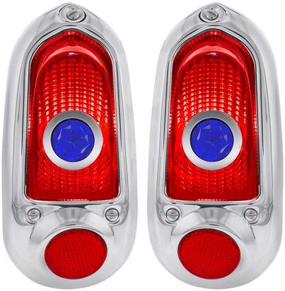 Tail Light Assembly With Stainless Steel Housing & Blue Dot For 1949-50 Chevy Passenger Car - L/H and R/H (2pcs)