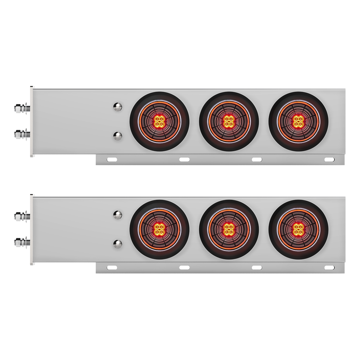 2.5" Bolt Pattern Chrome Spring Loaded Bar W/6X 4" 13 LED Abyss Lights - Red LED/Clear Lens (Pair)