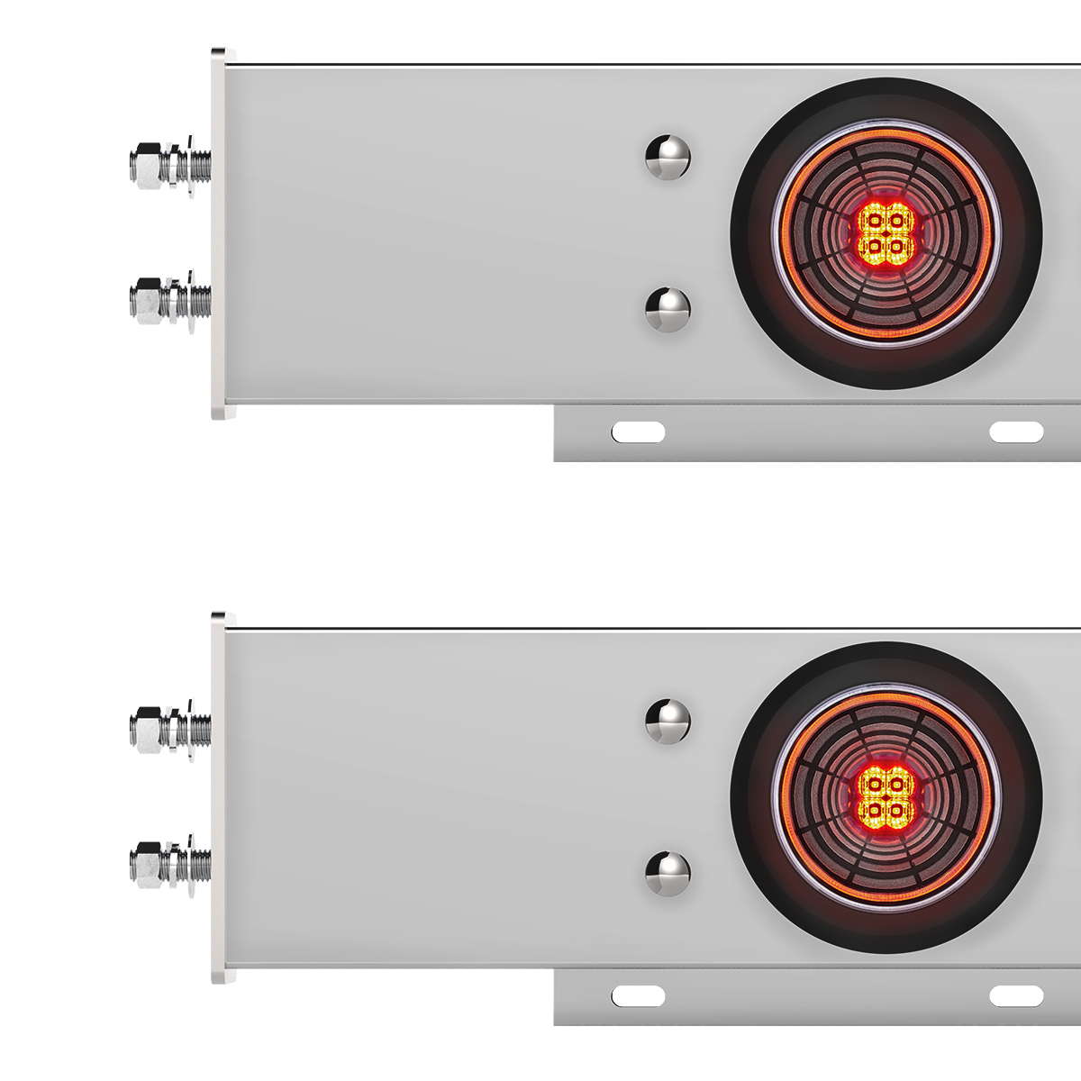 2.5" Bolt Pattern Chrome Spring Loaded Bar W/6X 4" 13 LED Abyss Lights - Red LED/Clear Lens (Pair)