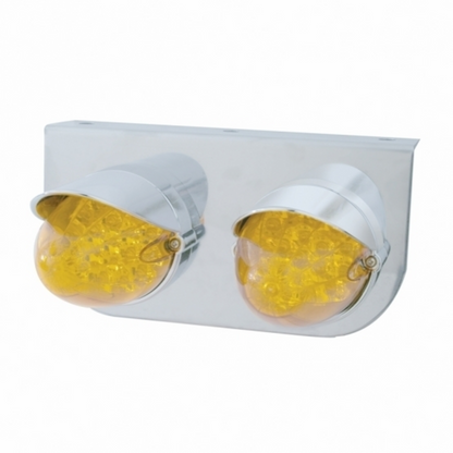 Stainless Light Bracket With 2X 19 LED Reflector Lights & Visors - Amber LED/Amber Lens