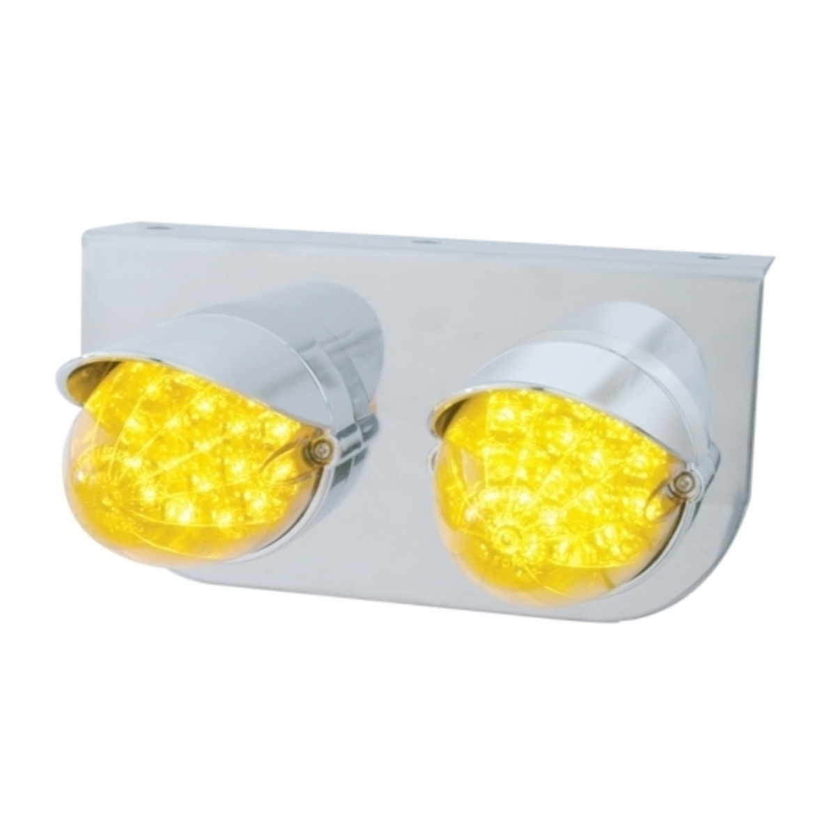 Stainless Light Bracket With 2X 19 LED Reflector Lights & Visors - Amber LED/Amber Lens
