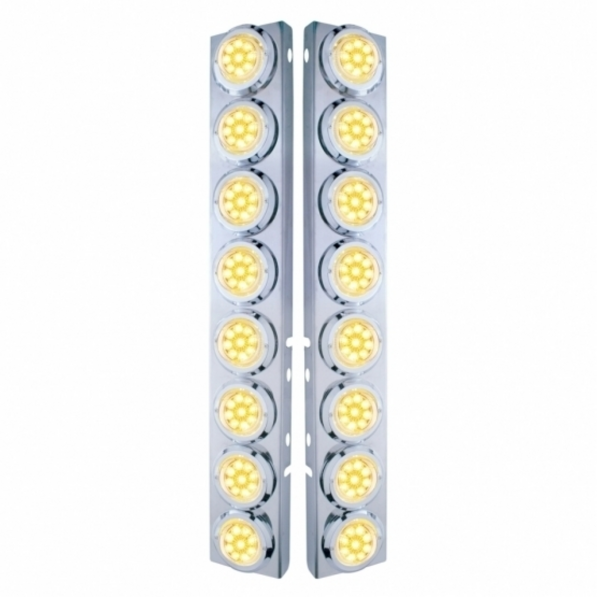 SS Front Air Cleaner Bracket With 16X 9 LED 2" Reflector Lights & Bezels For Peterbilt-Amber LED/Clear Lens