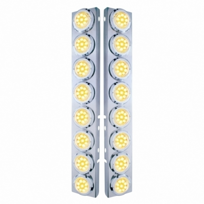 SS Front Air Cleaner Bracket With 16X 9 LED 2" Reflector Lights & Bezels For Peterbilt-Amber LED/Clear Lens