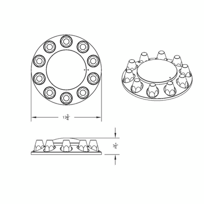 Dome Front Axle Cover With 33mm Standard Style Push-On Nut Covers - Chrome