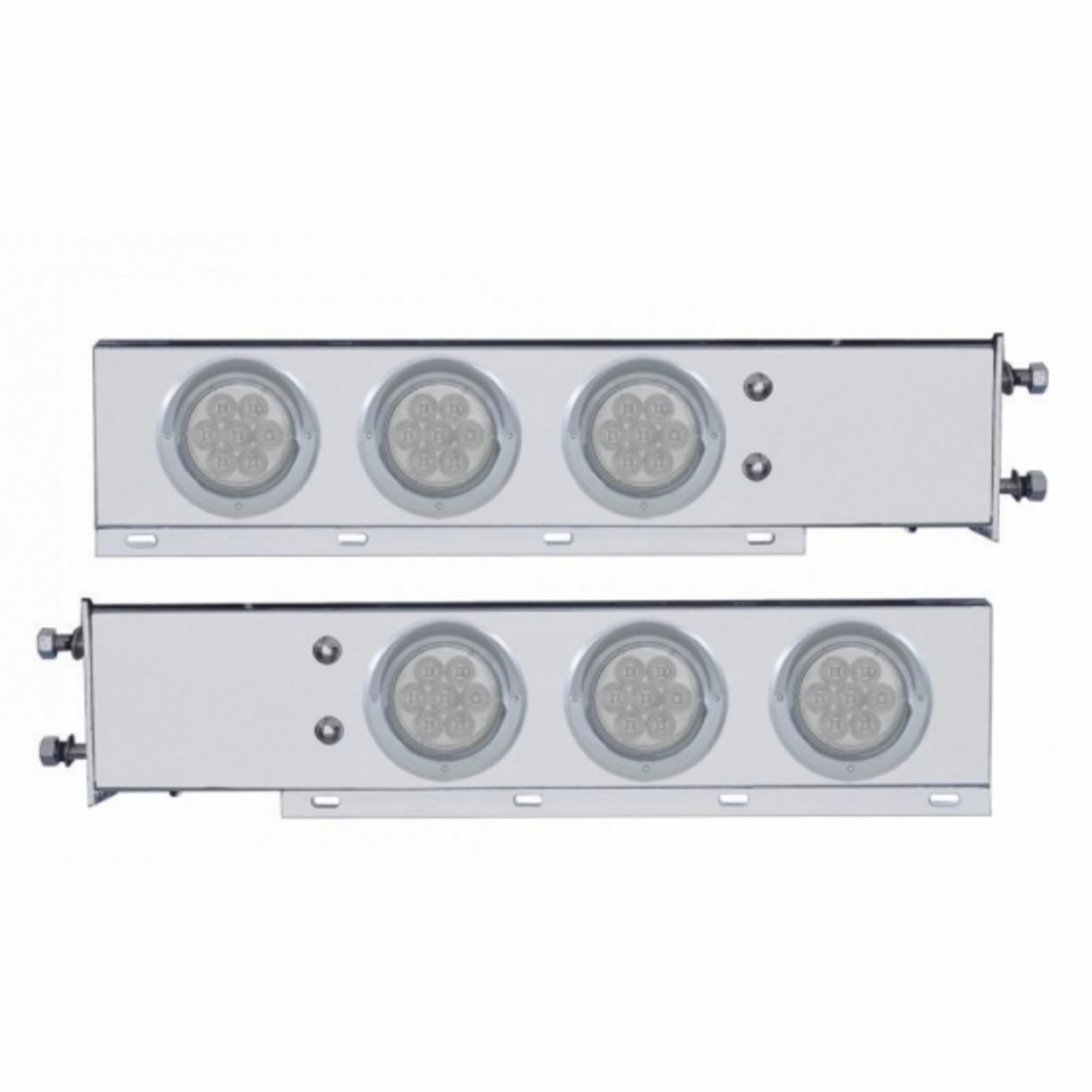 3-3/4" Bolt Pattern SS Spring Loaded Bar With 6X 4" 7 LED Lights & Visors -Red LED/Clear Lens (Pair)