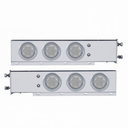 3-3/4" Bolt Pattern SS Spring Loaded Bar With 6X 4" 7 LED Lights & Visors -Red LED/Clear Lens (Pair)