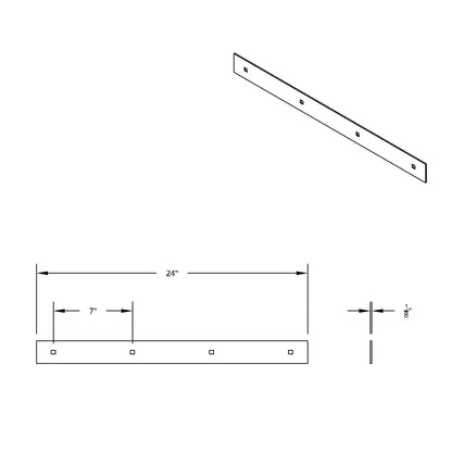 2" X 24" 304 Stainless Steel Top Mud Flap Plate - Bolt Thru