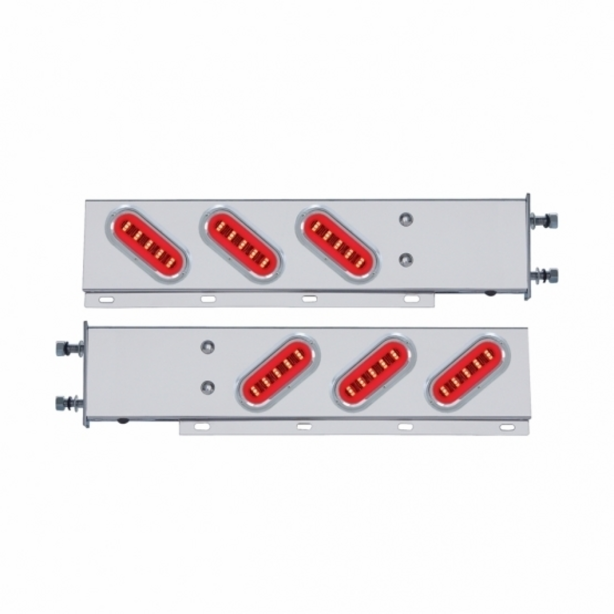 3-3/4" Bolt Pattern SS Spring Loaded Bar With 6X 22 Red LED 6" Oval GloLight & Visor -Clear Lens (Pair)