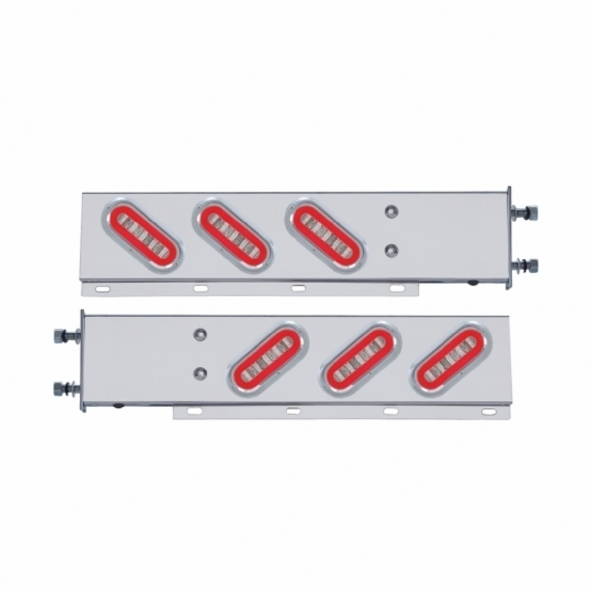 3-3/4" Bolt Pattern SS Spring Loaded Bar With 6X 22 Red LED 6" Oval GloLight & Visor -Clear Lens (Pair)