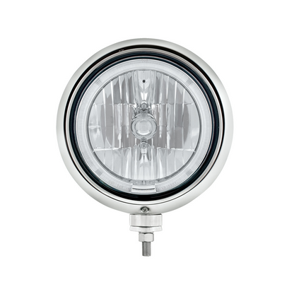 Black Guide Headlight 9007 Bulb With Amber LED Halo Rim