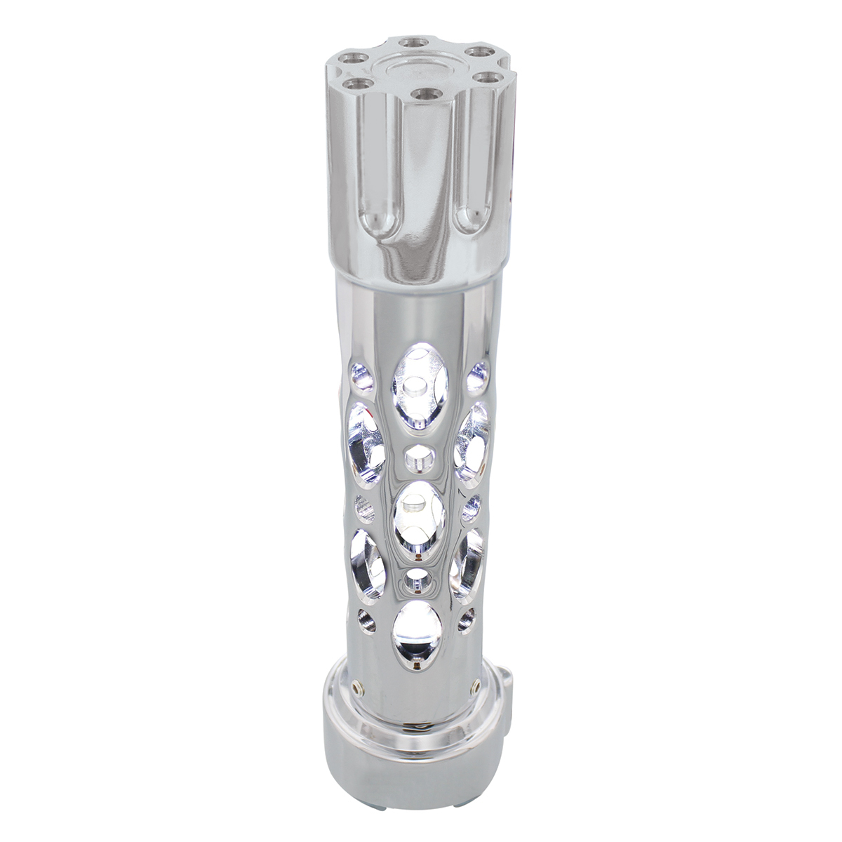 Austin Gun Cylinder Gearshift Knob With LED 9/10 Speed Adapter - Chrome/White LED