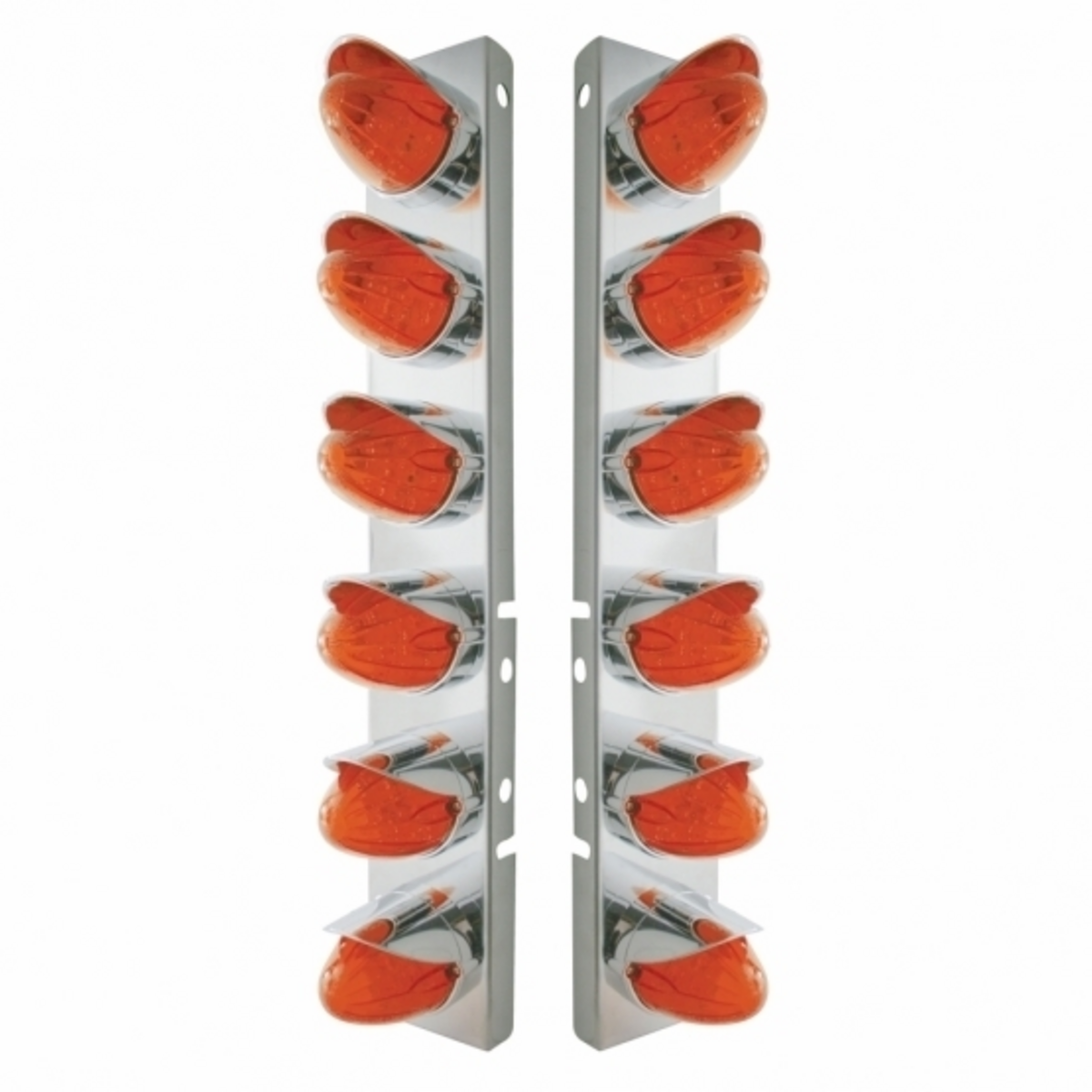 SS Front Air Cleaner Bracket With 12X 19 LED Watermelon Lights & Visors For Peterbilt-Amber LED/Dark Amber Lens