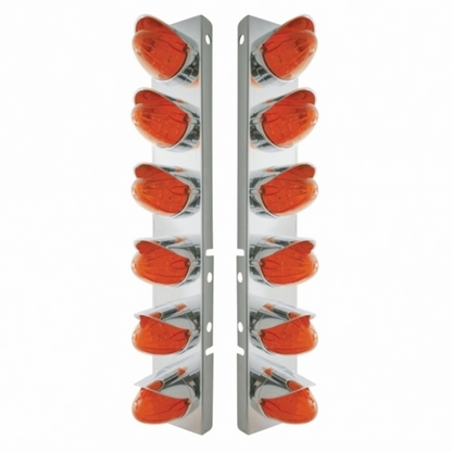 SS Front Air Cleaner Bracket With 12X 19 LED Watermelon Lights & Visors For Peterbilt-Amber LED/Dark Amber Lens