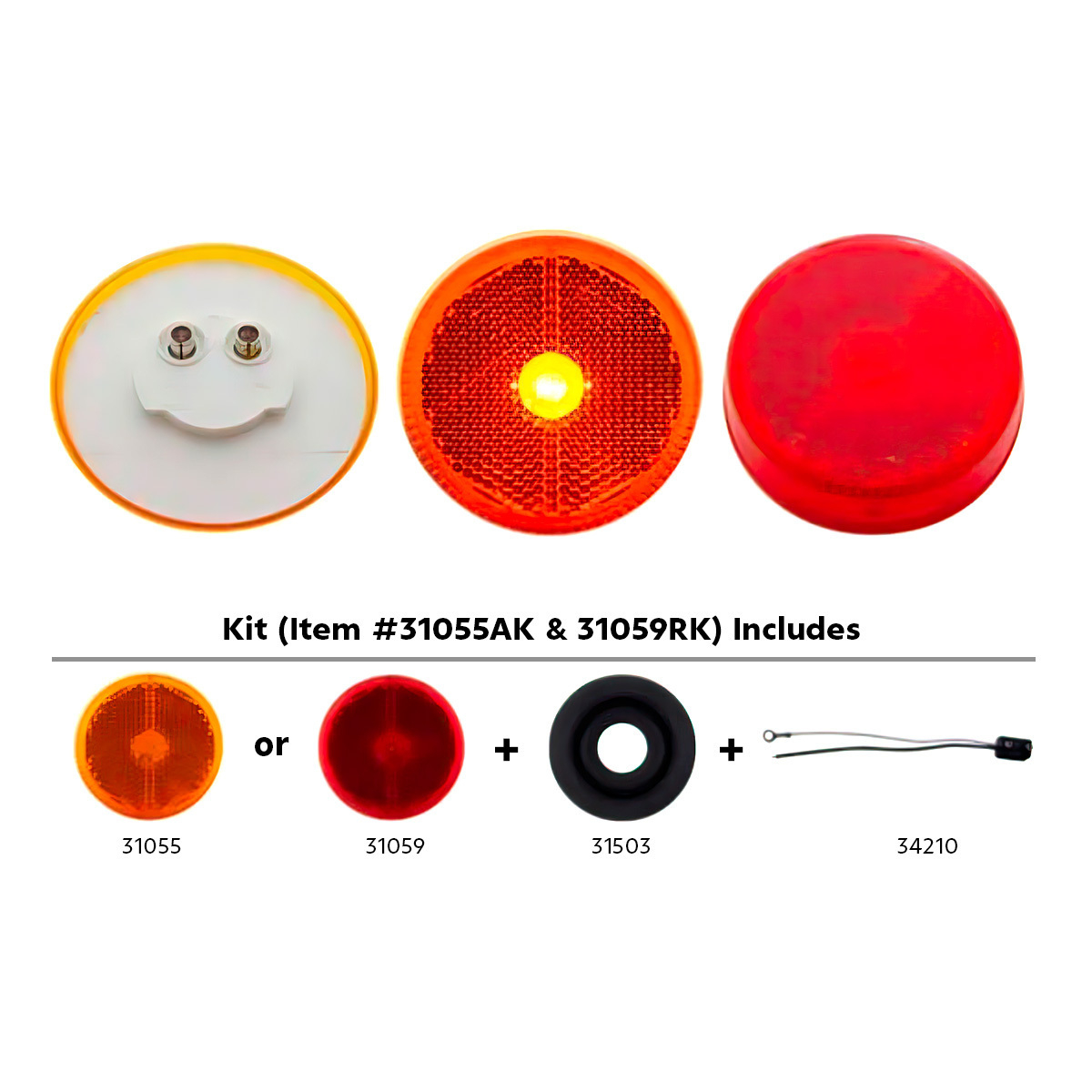 2.5" Round Reflectorized Light Kit (Clearance/Marker) - Amber Lens