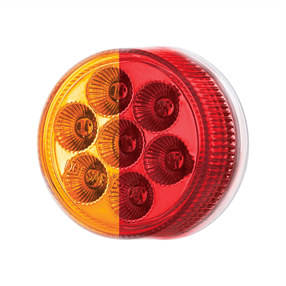 Double Fury 7 LED 2" Round Clearance/Marker Light-Amber & Red LED/Clear Lens