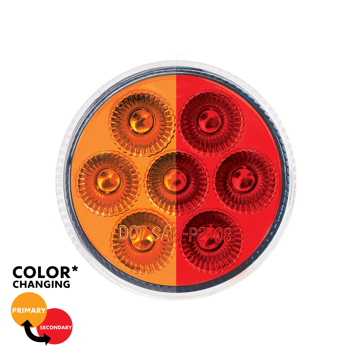Double Fury 7 LED 2" Round Clearance/Marker Light-Amber & Red LED/Clear Lens