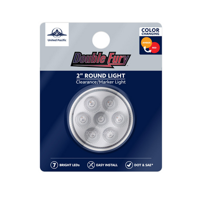 Double Fury 7 LED 2" Round Clearance/Marker Light-Amber & Red LED/Clear Lens