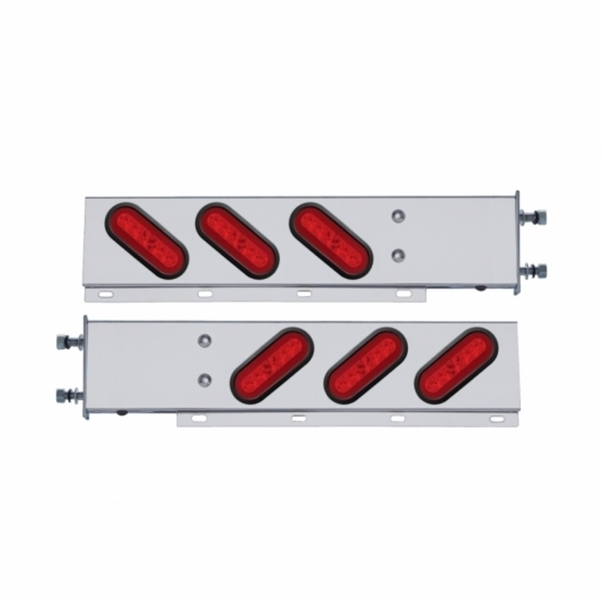 3-3/4" Bolt Pattern SS Spring Loaded Bar With 6X 22 Red LED 6" Oval GloLight & Grommet -Red Lens (Pair)
