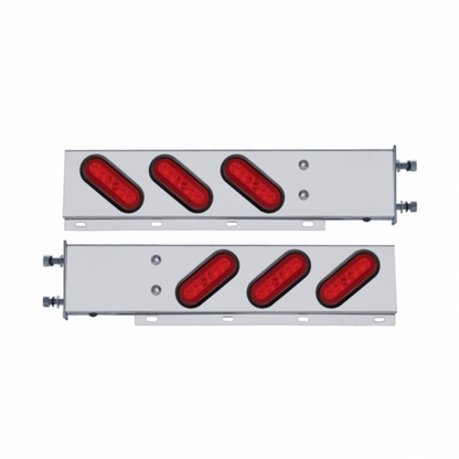 3-3/4" Bolt Pattern SS Spring Loaded Bar With 6X 22 Red LED 6" Oval GloLight & Grommet -Red Lens (Pair)